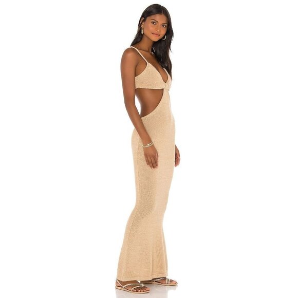 NWT Cult Gaia Serita Center Front Twist Cutout Woven Knit Maxi Dress Sand Size L - Picture 2 of 12